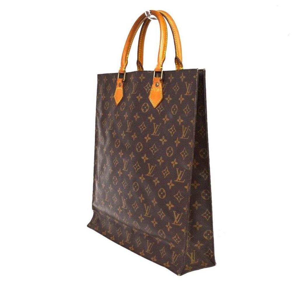 LOUIS VUITTON Logo Sac Plat Hand Tote Bag Monogram Leather Brown - Picture 13 of 15